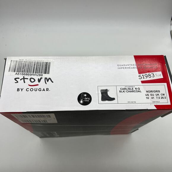 Cougar Waterproof Winter Boots Size 10 Black Quilt Carlisle Lace Up - Picture 10 of 12